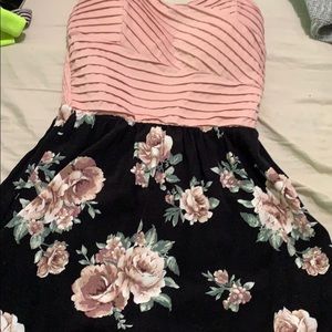 Sleeveless Pink and floral skater dress